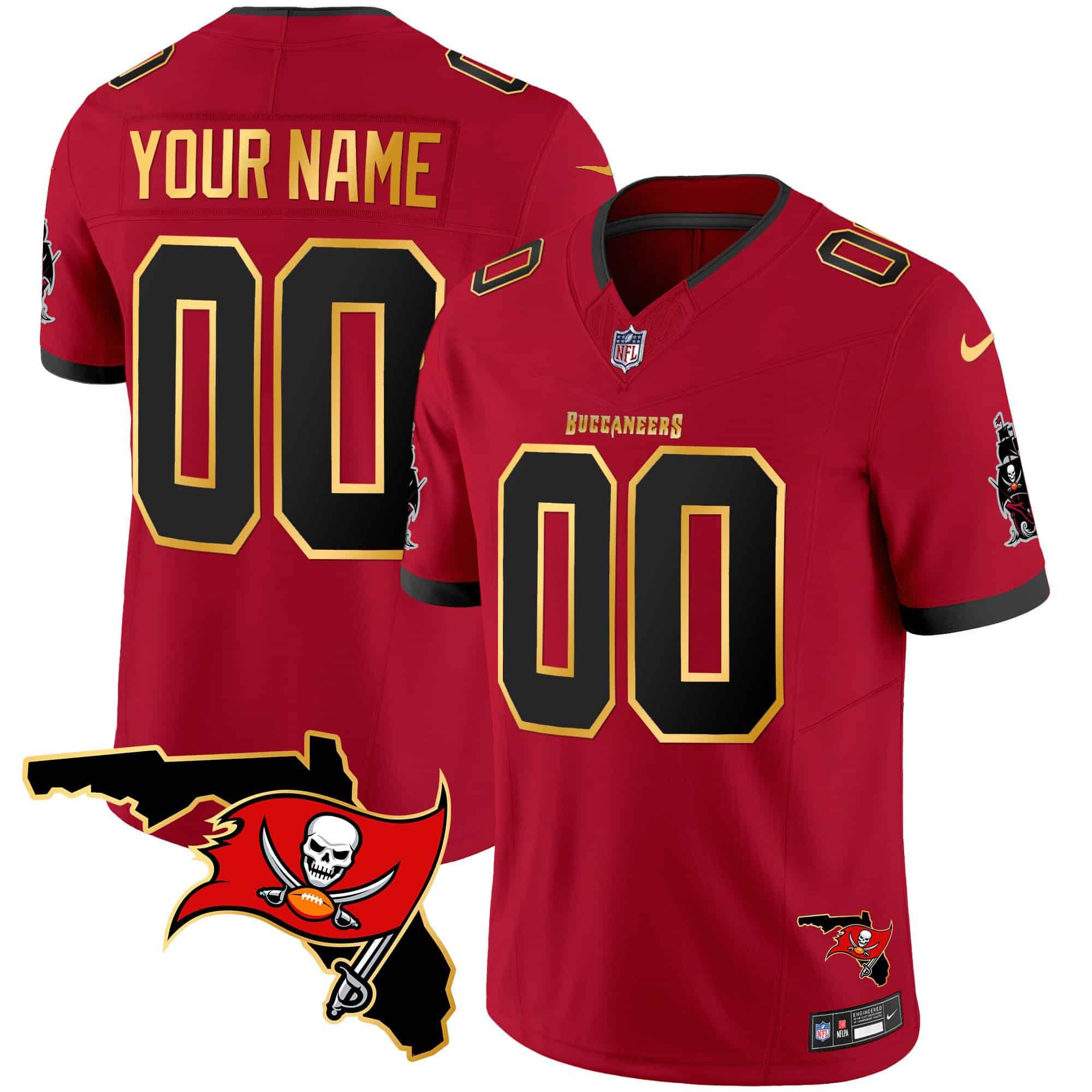 Men Tampa Bay Buccaneers Red 2024 Nike Florida Patch Gold Trim Vapor Custom NFL Jersey style 1
